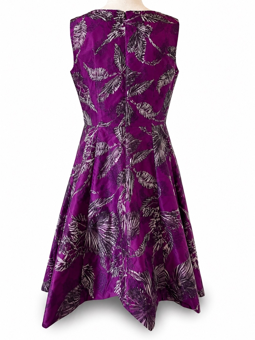 Oscar de la Renta plum metallic silk jacquard Sleeveless Dress Fit & Flare 14 - Picture 2 of 7